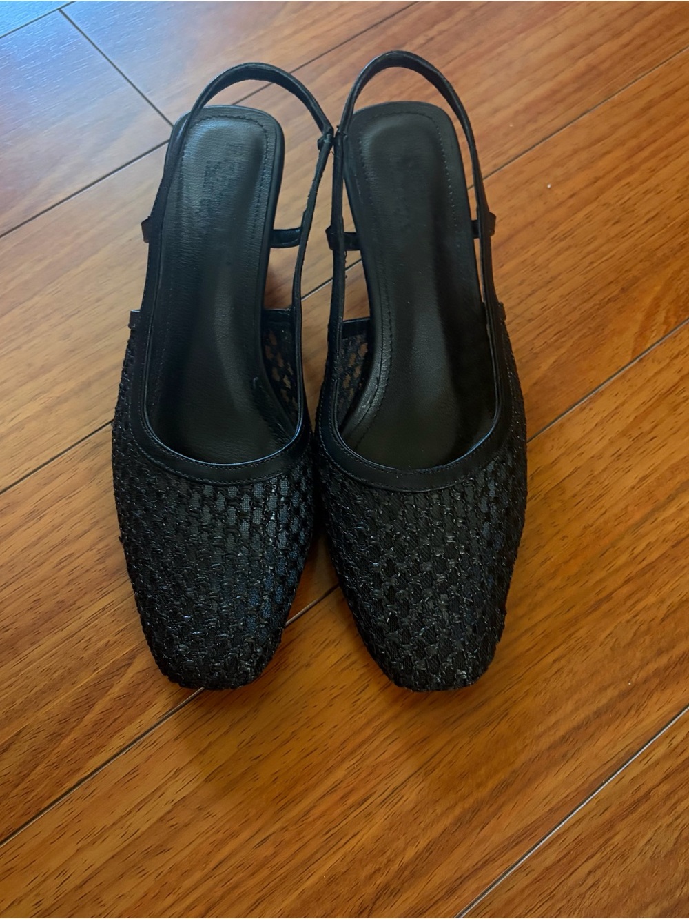 Black Woven Slingback Heels - Women's Comfortable Dress Pumps